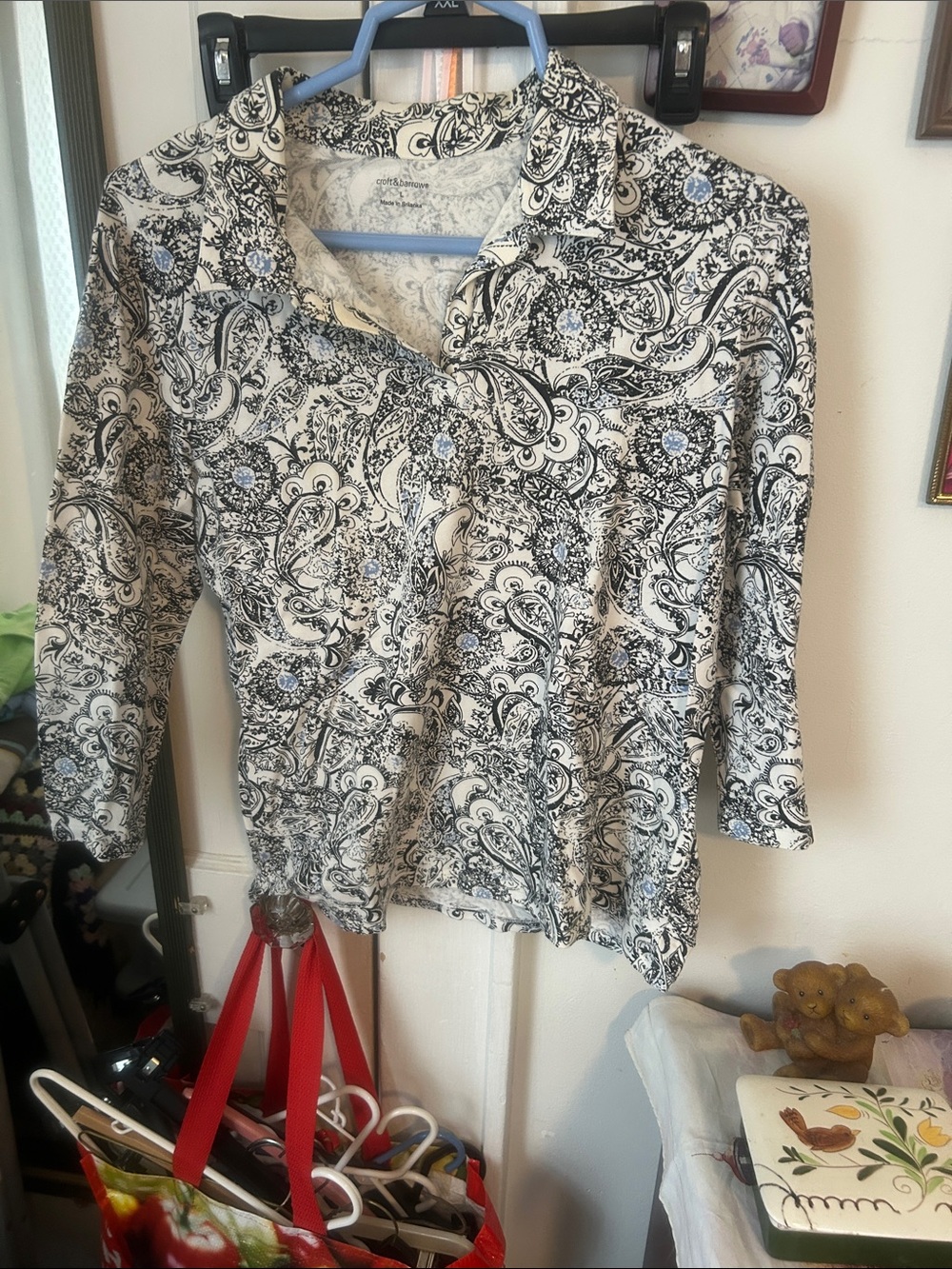 Woman Within Black & White Paisley Button-Down Shirt